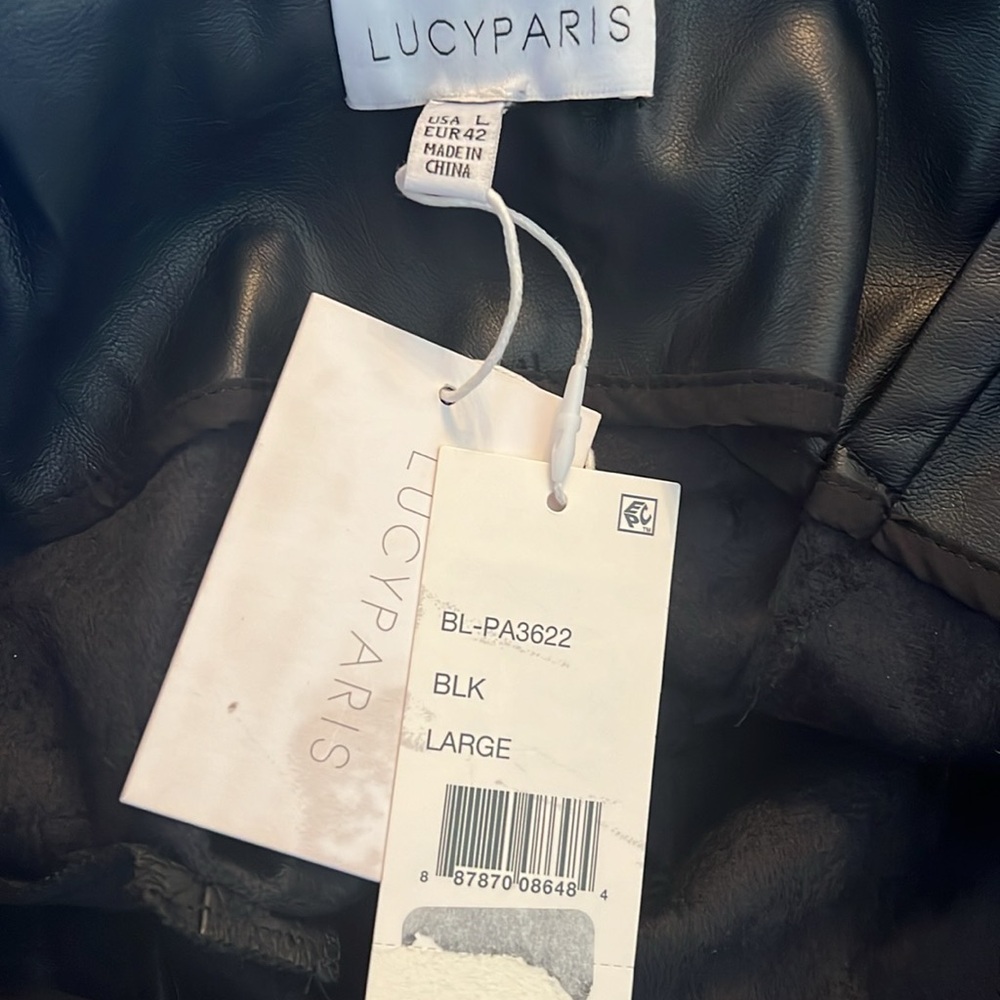 Lucy Paris Faux Leather Paperbag High Waist Ankle Pants Black NEW Large - Picture 9 of 9